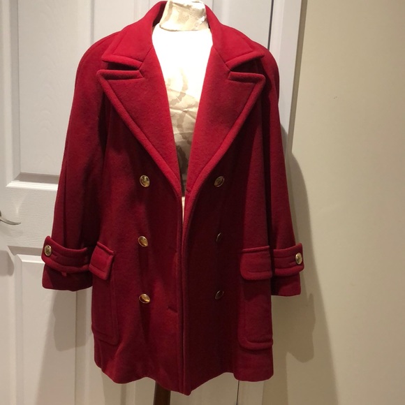 Anna | EUC Red Australian Virgin Lambswool Pea Coat - Picture 2 of 12